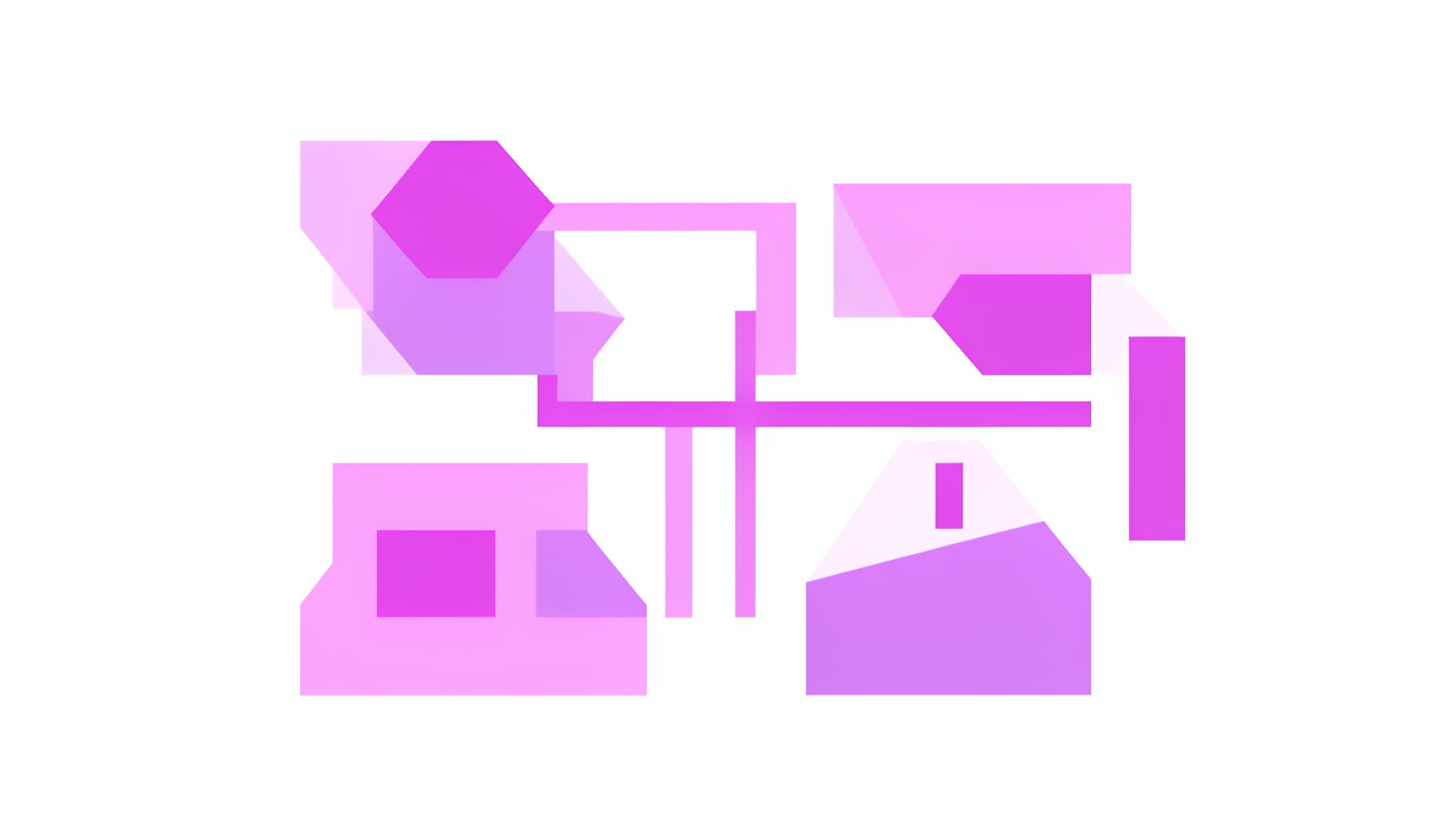 Abstract violet geometric shapes on a light background, symbolizing data flow and storage systems