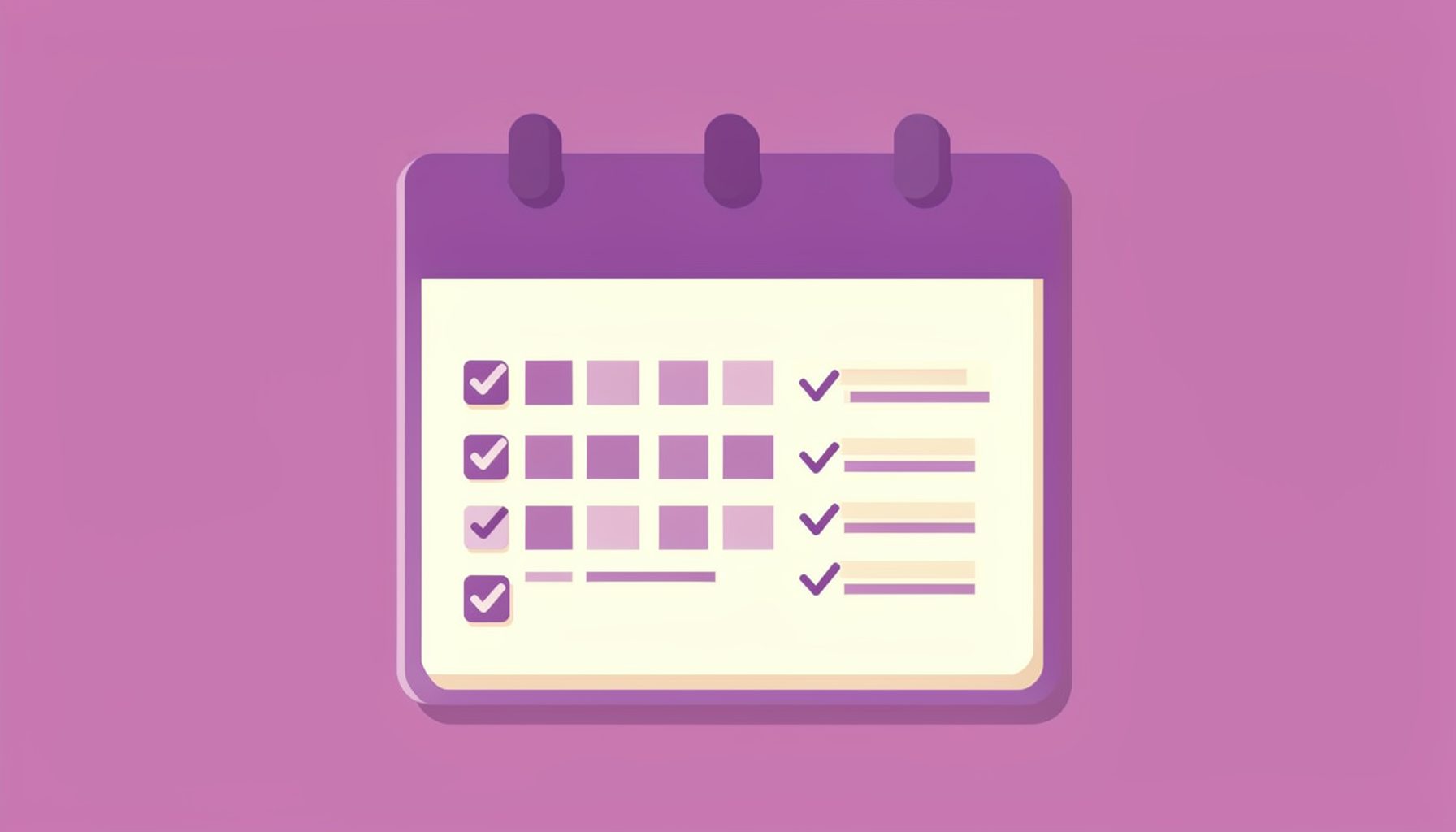 Calendar with marked study goals and a checklist in calming violet and cream tones