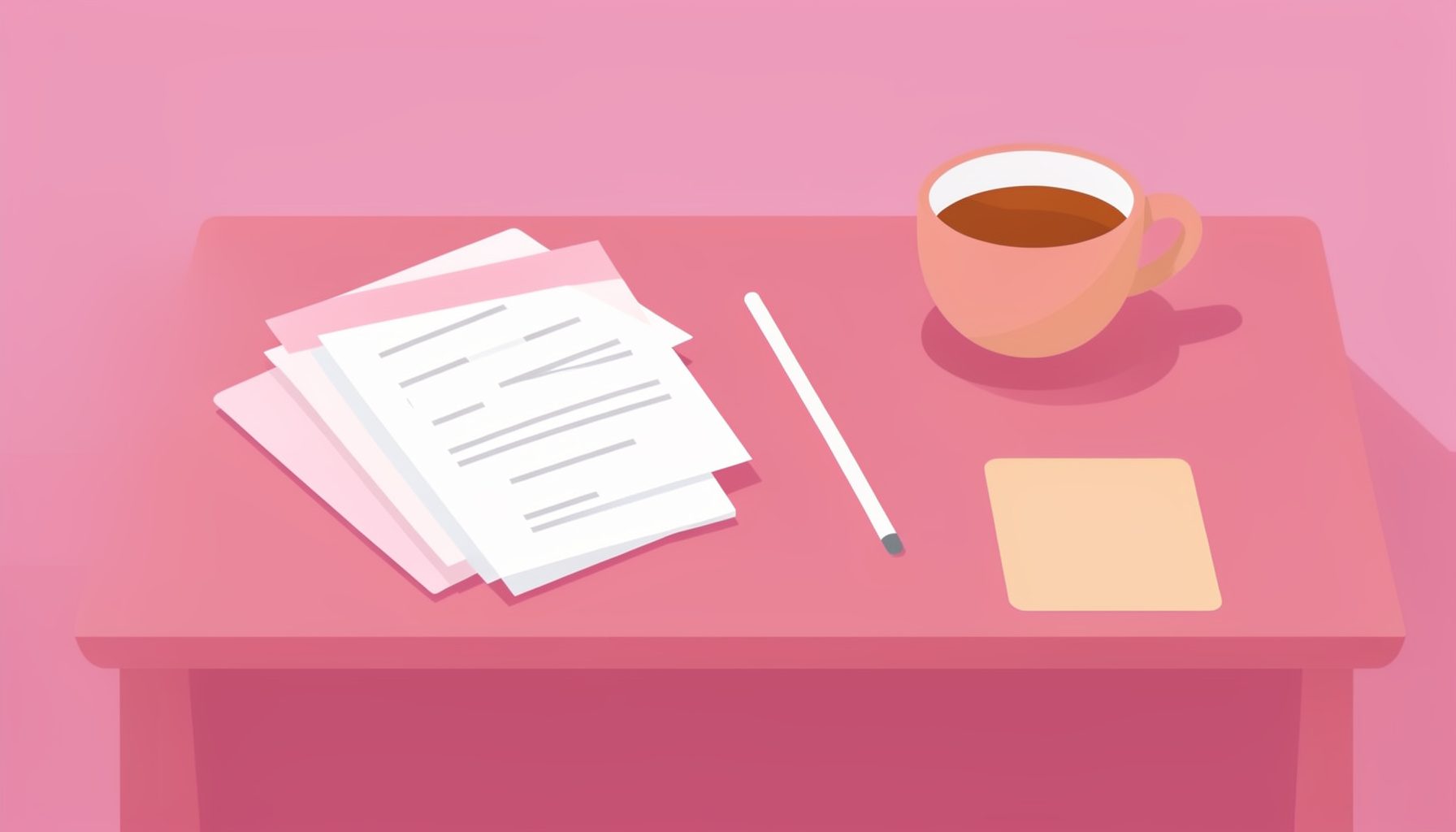 Calm study scene with desk, notes, flashcards, and a cup of tea in warm tones